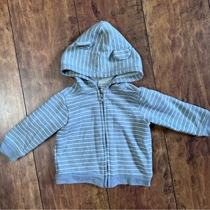 Grey and white pinstripe zip up hoodie with ears - 12 months